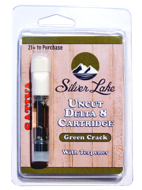 Silver Lake | Delta 8 Uncut Glass Vape Cartridge | Green Crack (Sativa)